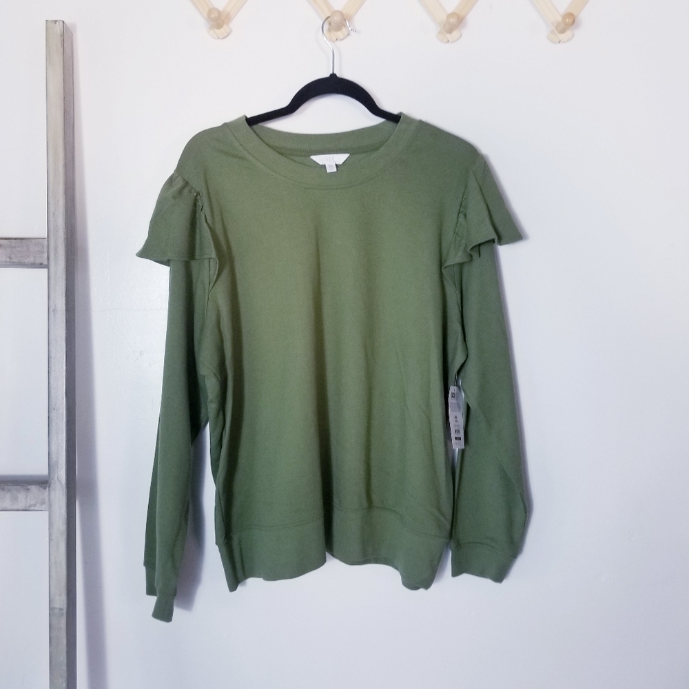 NWT TIME AND TRU OLIVE GREEN RUFFLED SWEATSHIRT SIZE XXL